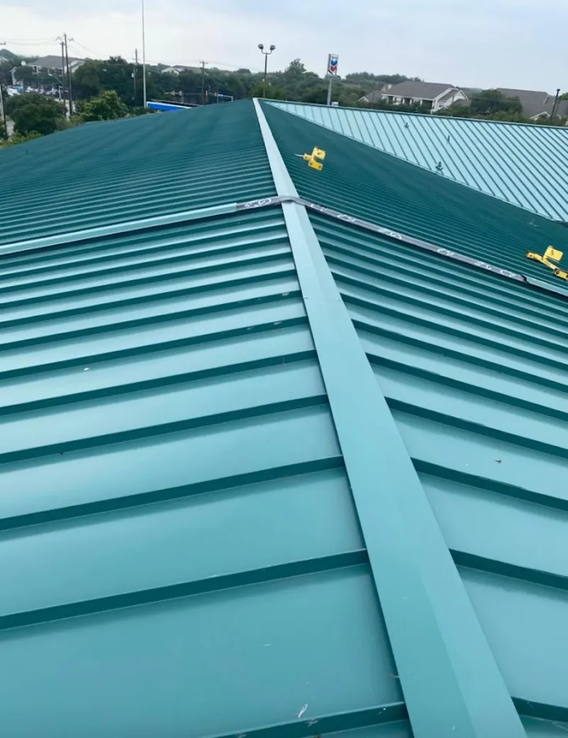 Green commercial metal roof ridge and valley for Metal Roof Repair in Little Elm